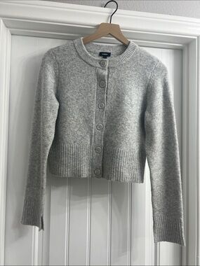 Express Gray Cropped Button-Up Cardigan